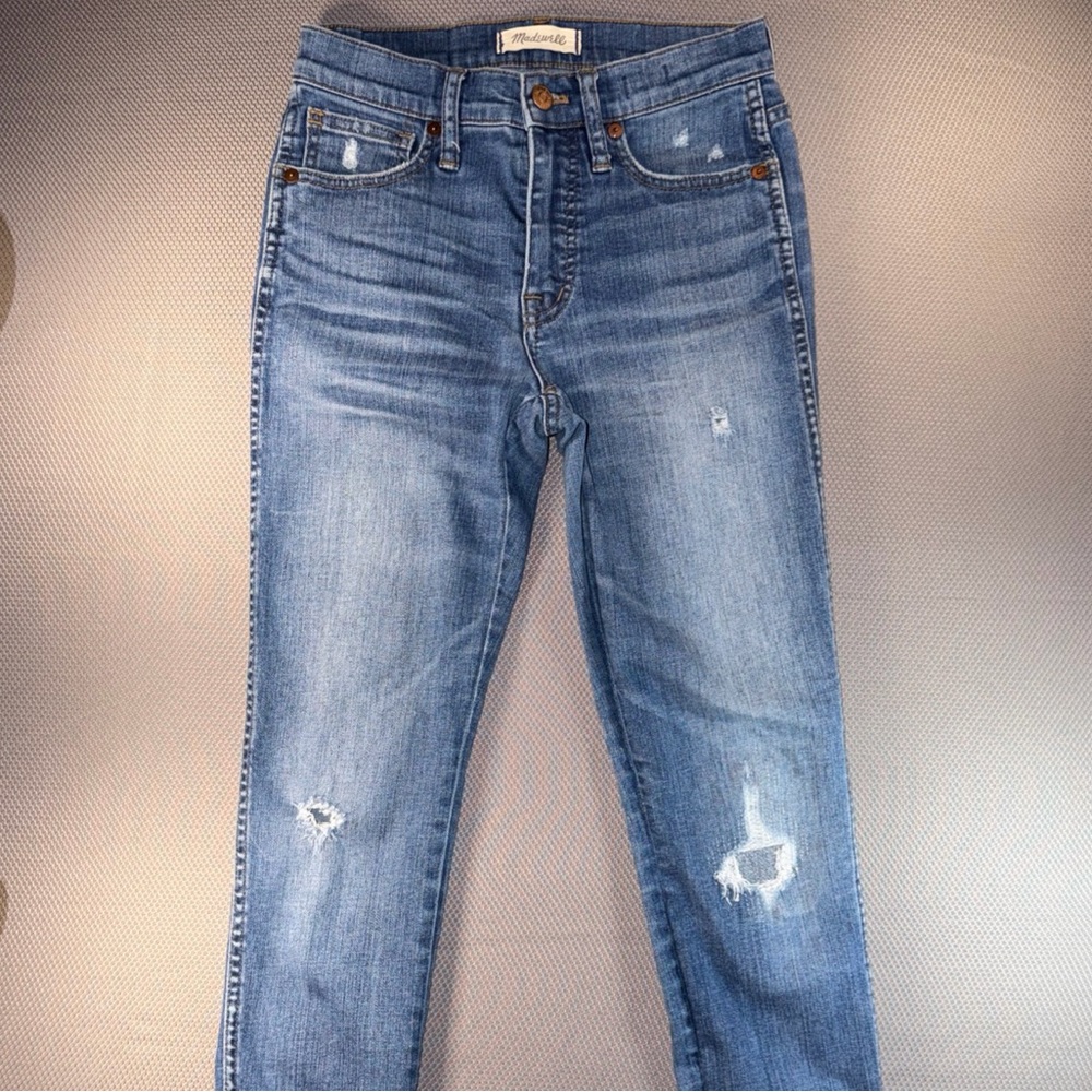 Madewell Jeans Womens 25 9" High Rise Skinny Blue Light Wash Distressed Fray